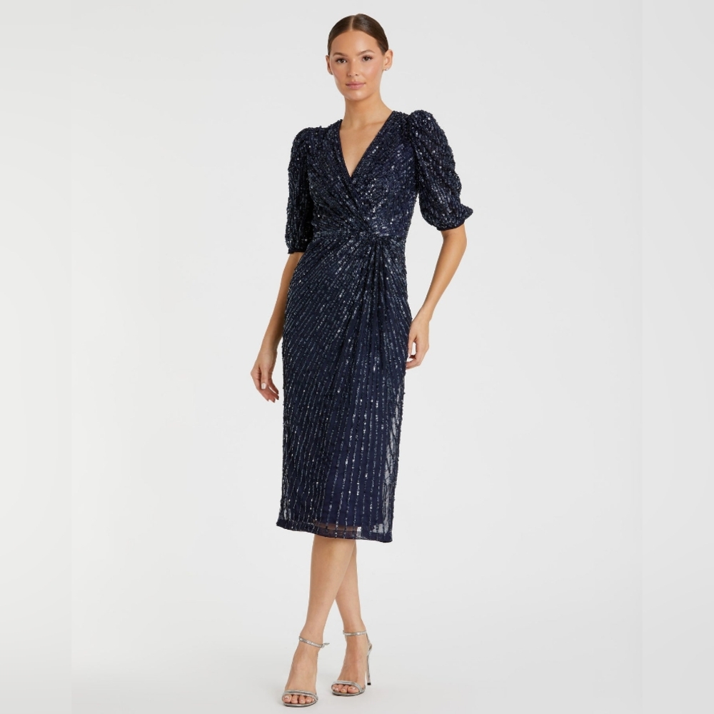 Like new Sz 10 Mac Dugal Sequined V Neck Short Sleeve Midi Dress - Picture 12 of 17